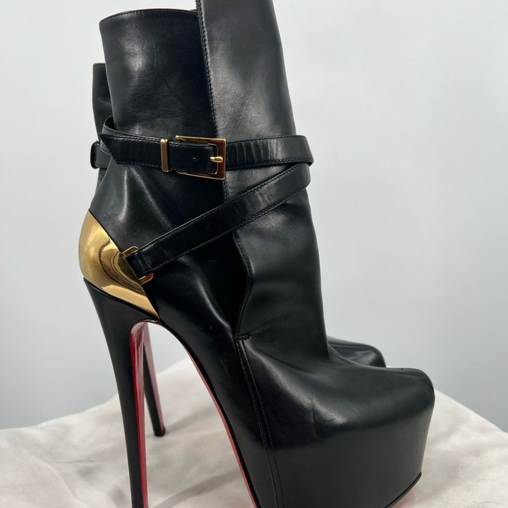 CHRISTIAN LOUBOUTIN Black Leather Metal Equestria 160 Platform Ankle Boots Sz 37